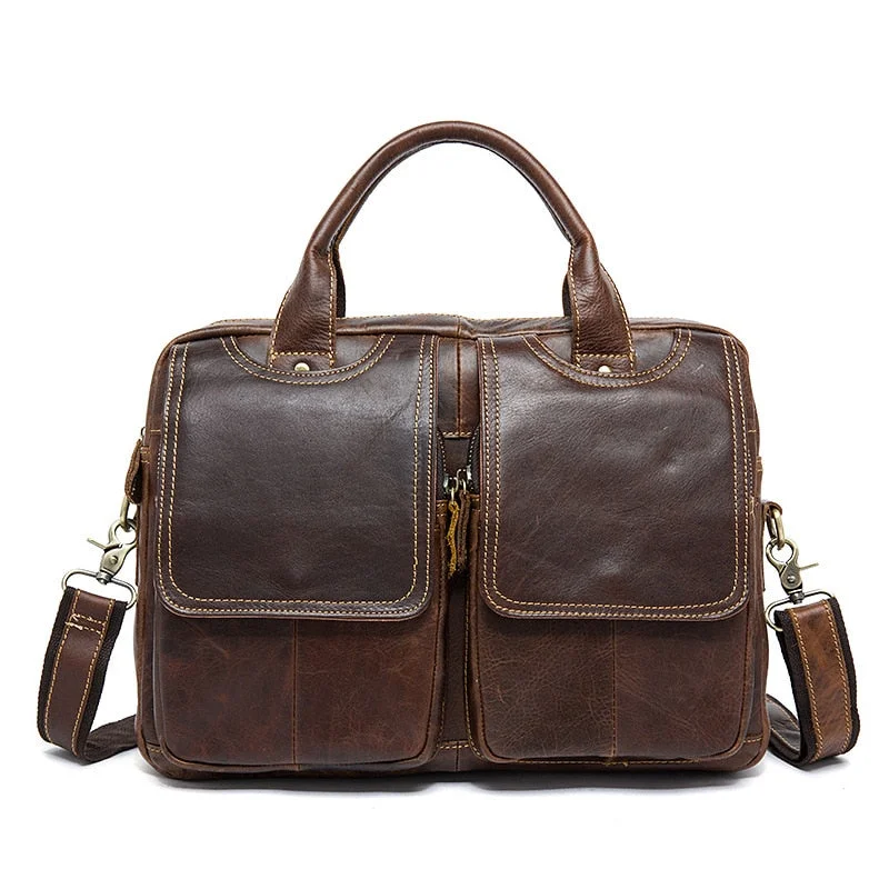 Genuine Leather Business Briefcase Laptop Bag Handbag Vintage Crazy Horse Leather Shoulder