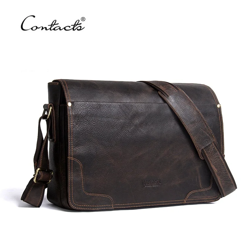 Contact'S Casual Shoulder Crossbody Bag Genuine Leather Men'S Briefcase Leather Laptop Bag Male