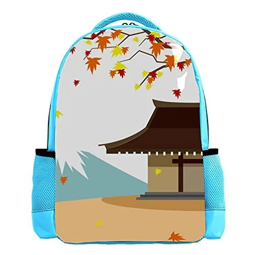 LORVIES Japanese Autumn Maple House Fuji Mountain Backpack Kids School Book Bags for Elementary Primary Schooler for Boys