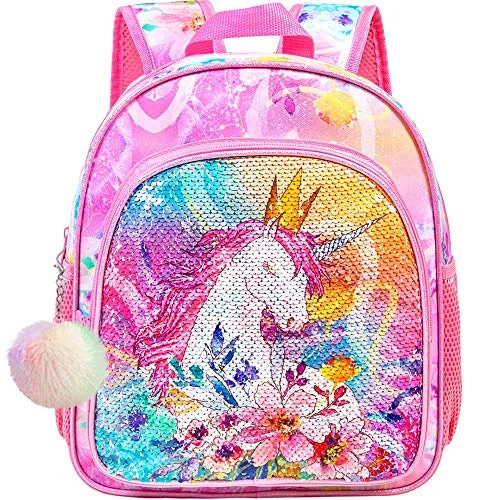 Toddler Backpack for Girls, 12.5" Unicorn Sequins Bookbag