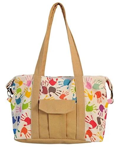 Colorful Handprints Print Picnic, Shopping Multi-Purpose Canvas Zipper Bag