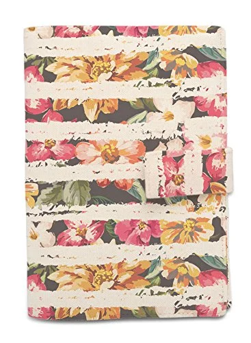 Tropical Flowers Stripes Beige Printed Canvas Passport Holder Cover Case Was_11