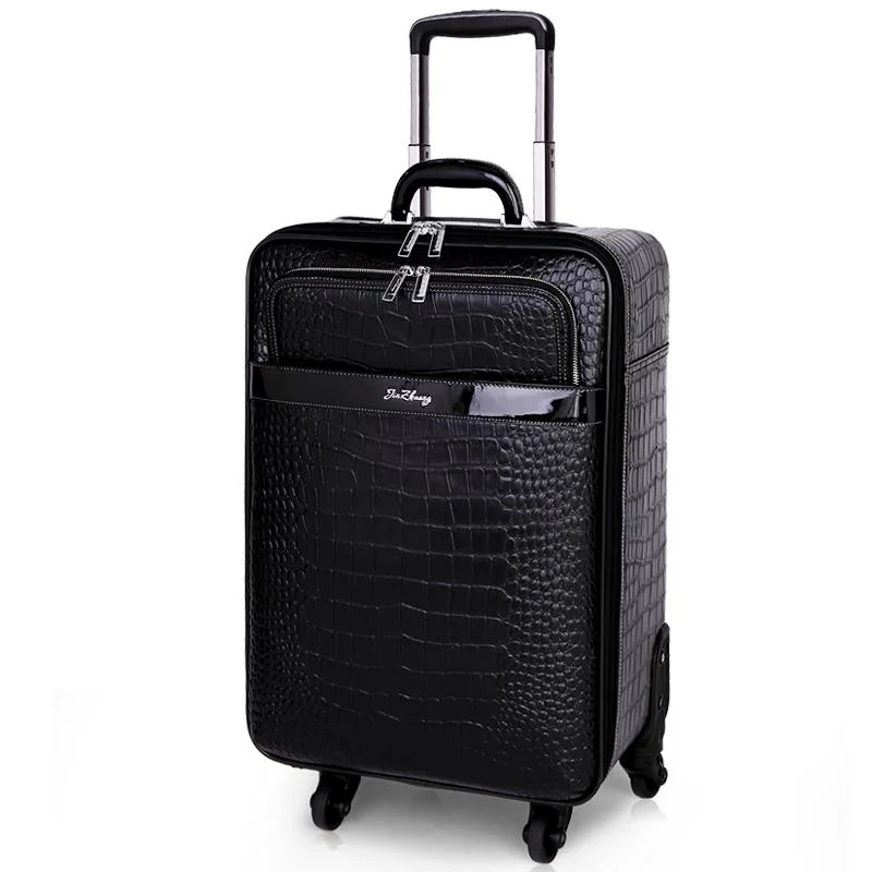 Men Real Cowhide Leather Crocodile Pattern Trolley Luggage 16/20/22 Inch Spinner Suitcase Laptop