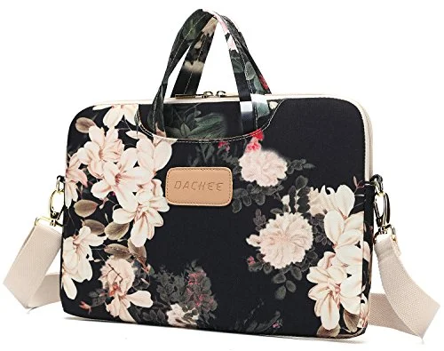 Dachee Black Peony Patten Waterproof Laptop Shoulder Messenger Bag Case Sleeve For 14 Inch 15