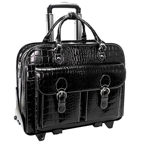 Siamod San Martino 35305 Black Leather Ladies’ Detachable-Wheeled Laptop Case