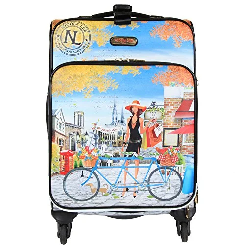 Nicole Lee Women'S 20" 4 Wheels Expandable Carry-On Luggage Paris City Print, Bicycle