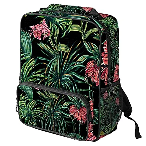 LORVIES Tropical Palm Leaves And Flowers School Bag for Student Bookbag Women Travel Backpack Casual Daypack Travel Hiking Camping