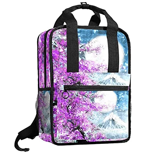 LORVIES Japanese Sakura Mountain School Bag for Student Bookbag Teens Travel Backpack Casual Daypack Travel Hiking Camping