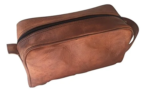 Handmade Goat Genuine Leather Toiletry Bag Dopp Kit Shaving And Grooming Kit For Travel ~ Gift