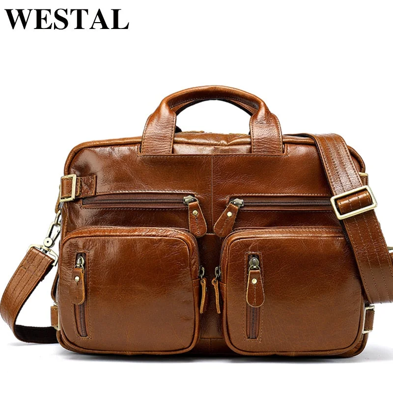 Westal Multifunction Leather Laptop Bags Genuine Leather Men Bag Shoulder Messenger Bag Men