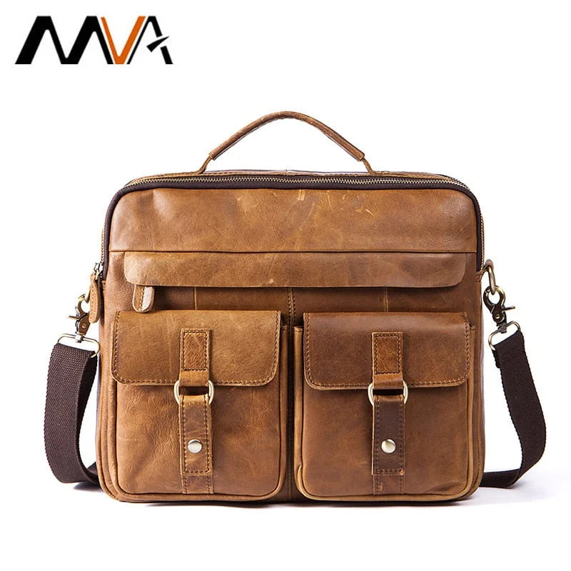 Mva Men Messenger Bags Male Genuine Leather Men Bag Briefcase Men'S Shoulder Leather Laptop Bag