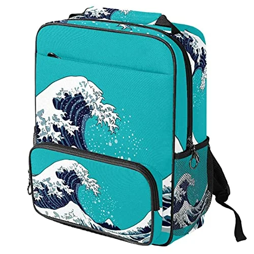 LORVIES Japanese Waves School Bag for Student Bookbag Women Travel Backpack Casual Daypack Travel Hiking Camping