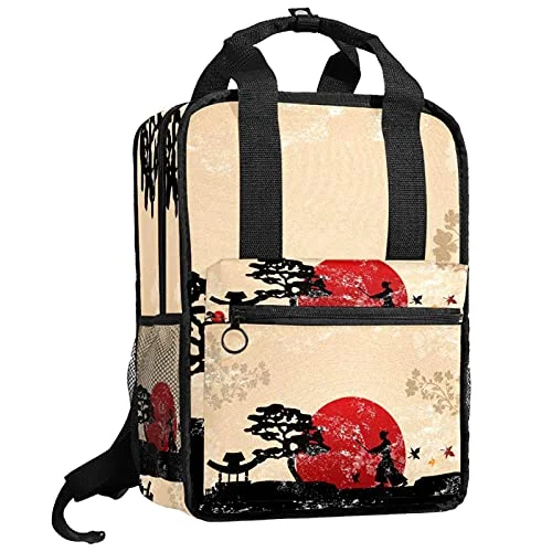 LORVIES Retro Japanese Martial School Bag for Student Bookbag Teens Travel Backpack Casual Daypack Travel Hiking Camping