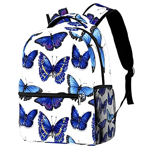 LORVIES Beautiful Blue Fly Butterfly Pattern Lightweight School Classic Backpack Travel Rucksack for Girls Women Kids Teens