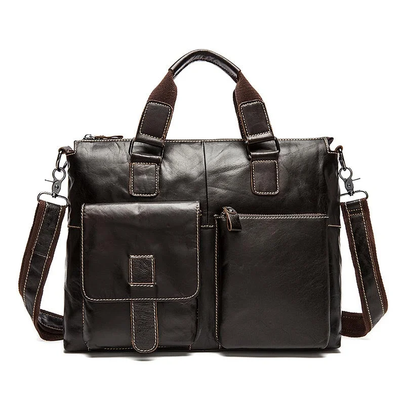 Genuine Leather Business Briefcase Laptop Handbag High Capacity Shoulder Bags Natural Cowhide