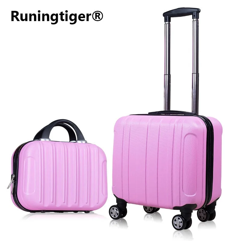 2Pcs Carry On Travel Suitcase Women Laptop Luggage Stripe Pattern Small Luggage 18" Spinner