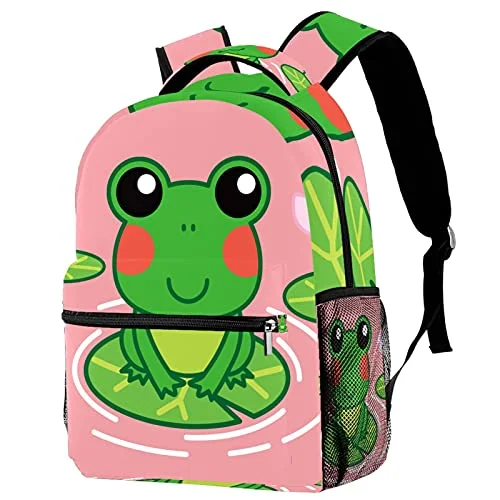 LORVIES Lovely Frog on the Lotus Leaf Lightweight School Classic Backpack Travel Rucksack for Girls Women Kids Teens