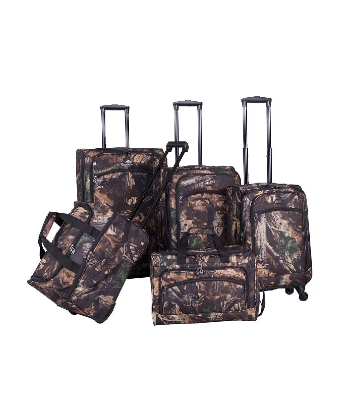 American Flyer Camo Green 5-Piece Spinner Luggage Set