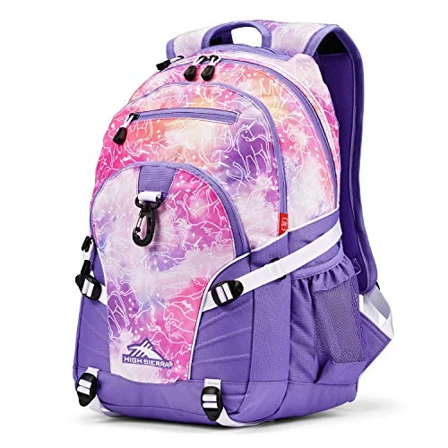 High Sierra Loop-Backpack, School, Travel, or Work Bookbag with tablet-sleeve, Unicorn Clouds/Lavender/White, One Size