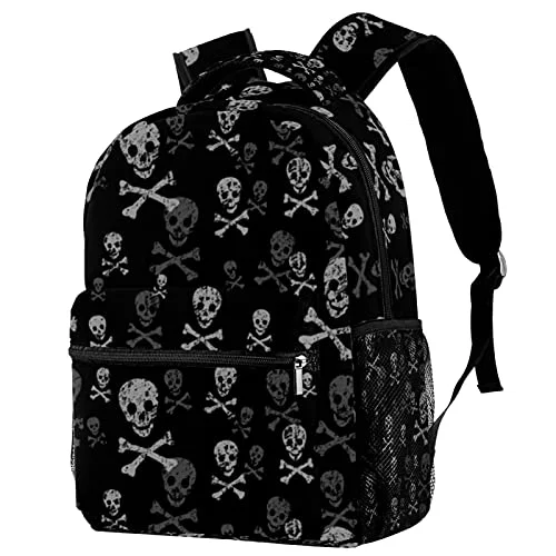 LORVIES Skull And Bones Lightweight School Classic Backpack Travel Rucksack for Girls Women Kids Teens