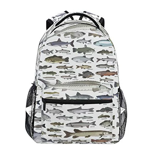 Sea Fish Pattern Daypack Backpack School College Travel Hiking Fashion Laptop Backpack for Women Men Teen Casual Schoolbags Canvas