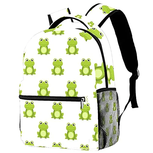 LORVIES Cute Cartoon Green Frogs Lightweight School Classic Backpack Travel Rucksack for Girls Women Kids Teens