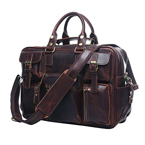 Uniwalker Vintage Genuine Leather Overnight Travel Duffel Bags Tote Handbag (Red Chocolate)