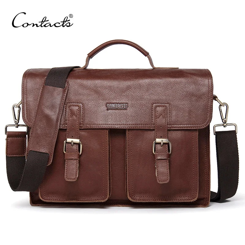 Contact'S Genuine Leather Men Briefcase Casual Men'S Business Bag For 13.3 Inch Laptop Male