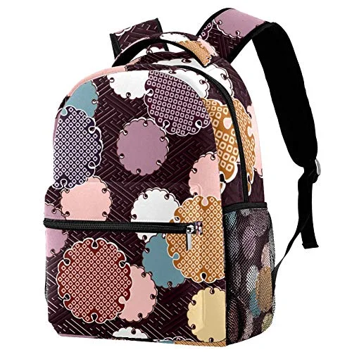 LORVIES Japanese Circle Pattern Lightweight School Classic Backpack Travel Rucksack for Girls Women Kids Teens