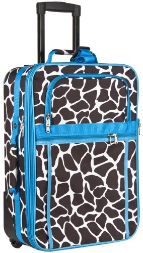 Blue Giraffe Print 20 Inch Expandable Carry On Rolling Luggage